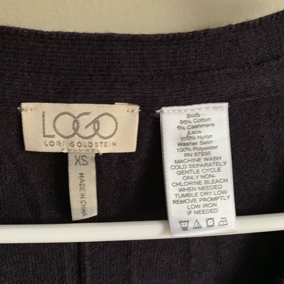 LOGO Lori Goldstein Purple Lace Cashmere Blend Cardigan Sweater - Picture 3 of 5